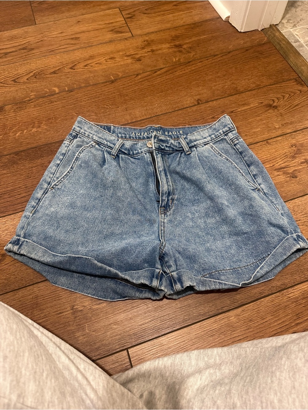 American Eagle Outfitters Medium Blue High-Rise Rolled Hem Denim Shorts
